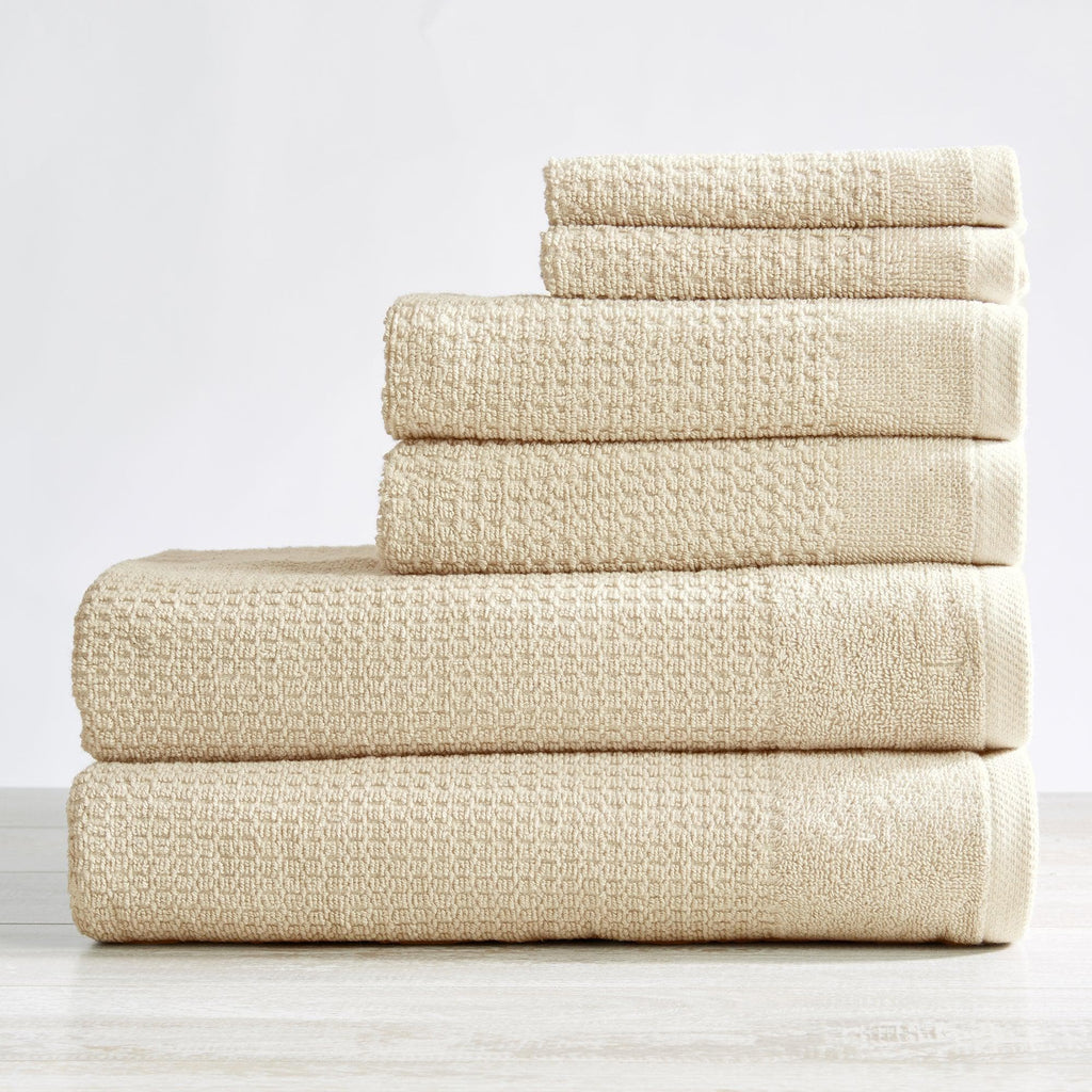 Great Bay Home 6 Piece Set / Oatmeal Textured Bath Towels - Tessa Collection 100% Cotton Textured Bath Towels | Tessa Collection by Great Bay Home