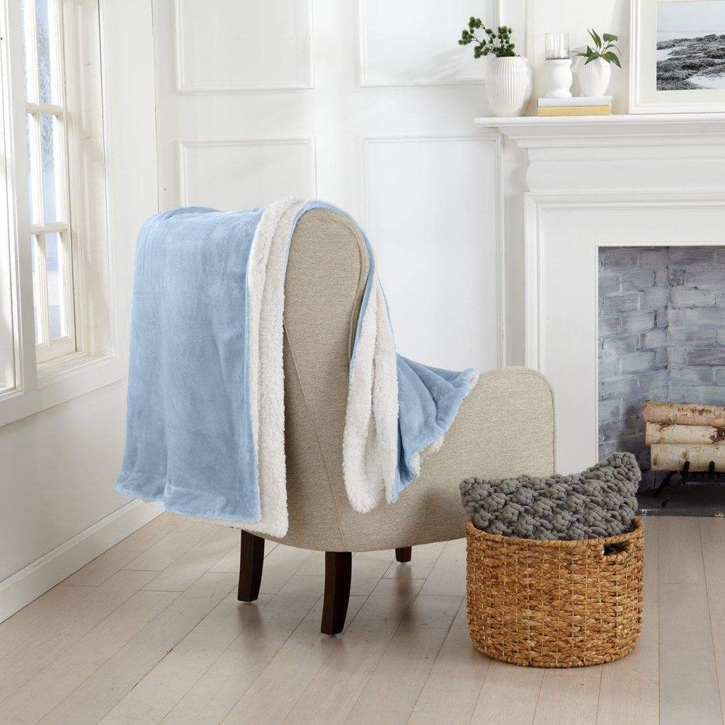 Great Bay Home 50" x 60" Throw / Powder Blue Velvet Plush Sherpa Luxury Bed Blanket - Kinsley Collection Velvet Plush Sherpa Luxury Bed Blanket - Kinsley Collection