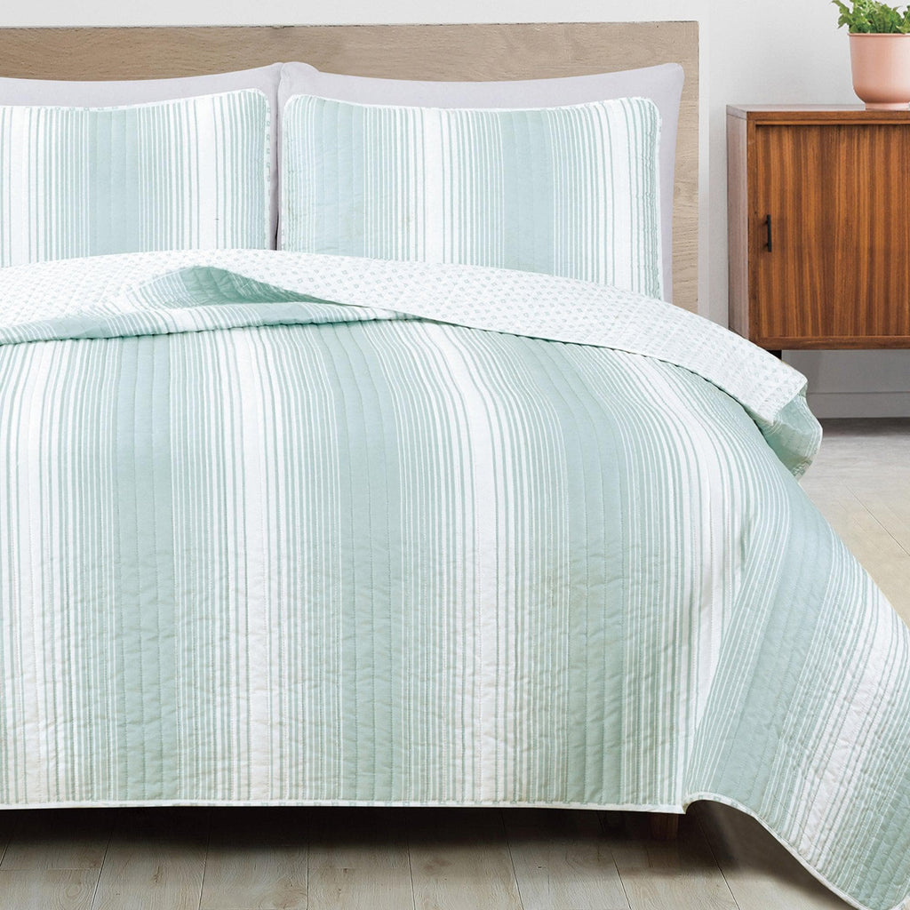 greatbayhome Quilts Full / Queen / Everette - Seafoam Blue Everette Collection 3 Piece Ombre Striped Quilt Set 3 Piece Ombre Striped Quilt Set- Everette Collection by Great Bay Home