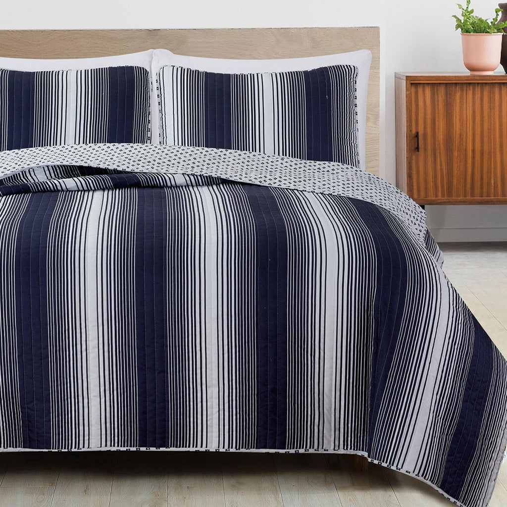 greatbayhome Quilts Twin / Everette - Navy Everette Collection 3 Piece Ombre Striped Quilt Set 3 Piece Ombre Striped Quilt Set- Everette Collection by Great Bay Home
