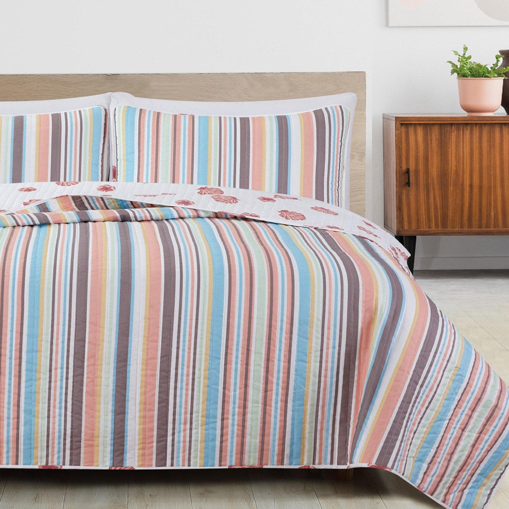 greatbayhome Quilts Twin / Key Largo Key Largo Collection 3 Piece Quilt Set Coastal Striped Quilt Set | Key Largo Collection by Great Bay Home