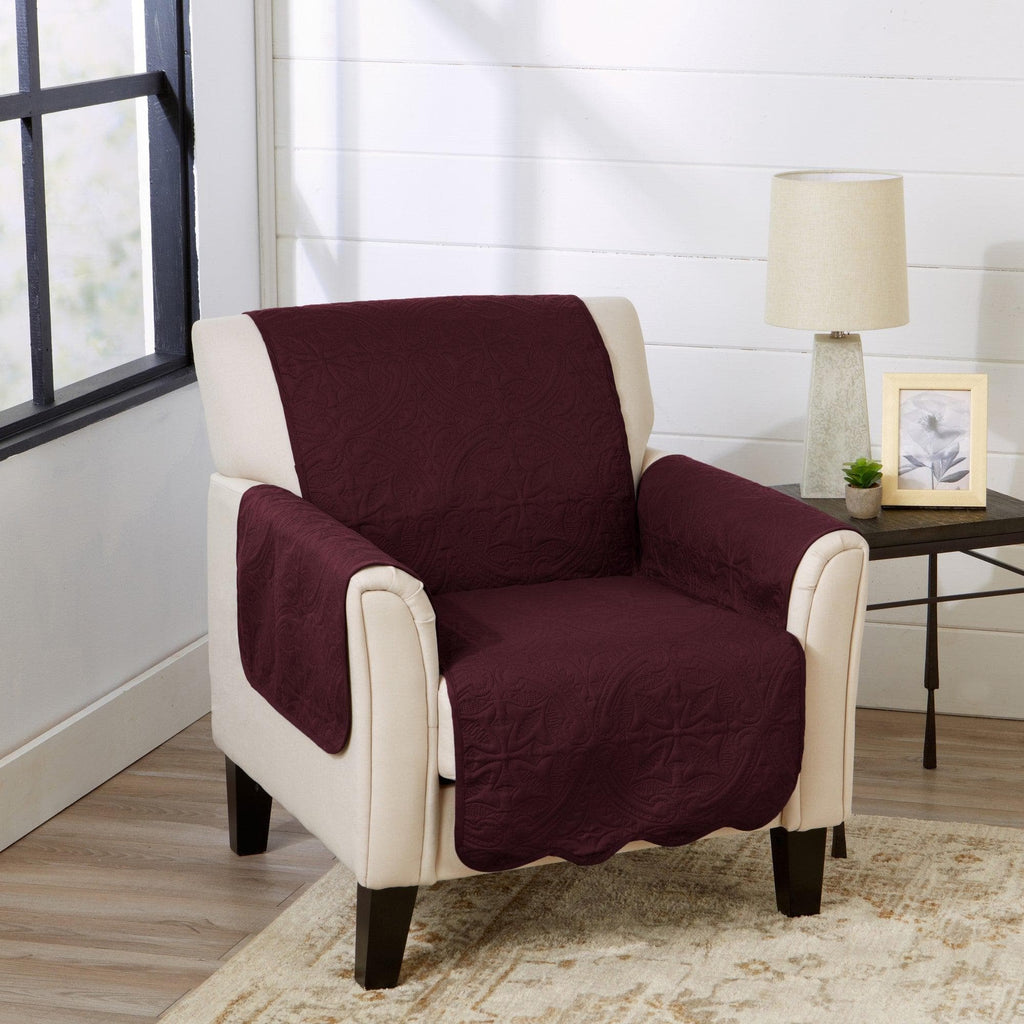 greatbayhome Slipcovers 24" Chair / Wine / Light Grey Reversible Furniture Protector - Elenor Collection Medallion Solid Furniture Protector|Elenor Collection:Great Bay Home