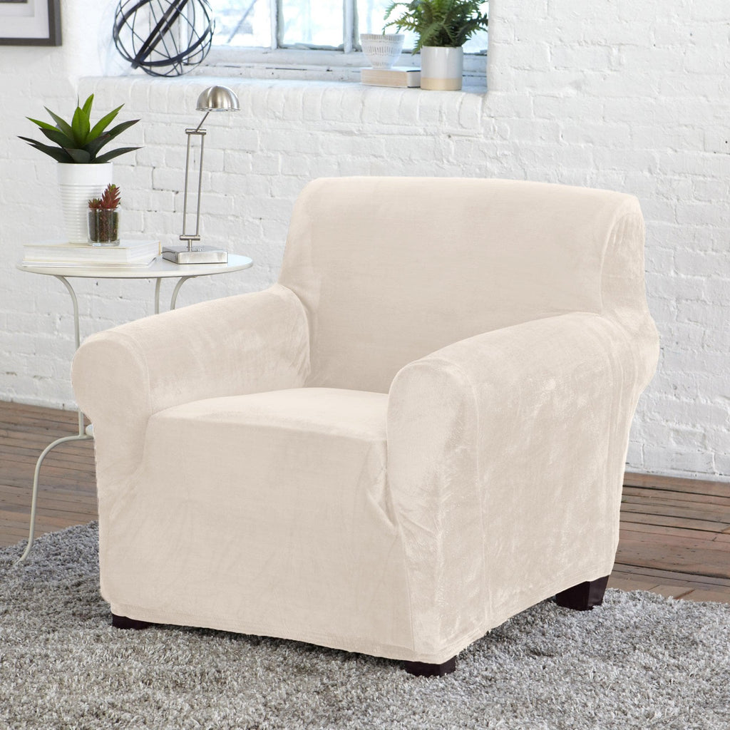 Great Bay Home Slipcovers Chair / Off White Velvet Stretch Slipcover - Gale Collection Velvet Form Fit Stretch Slipcovers | Gale Collection by Great Bay Home
