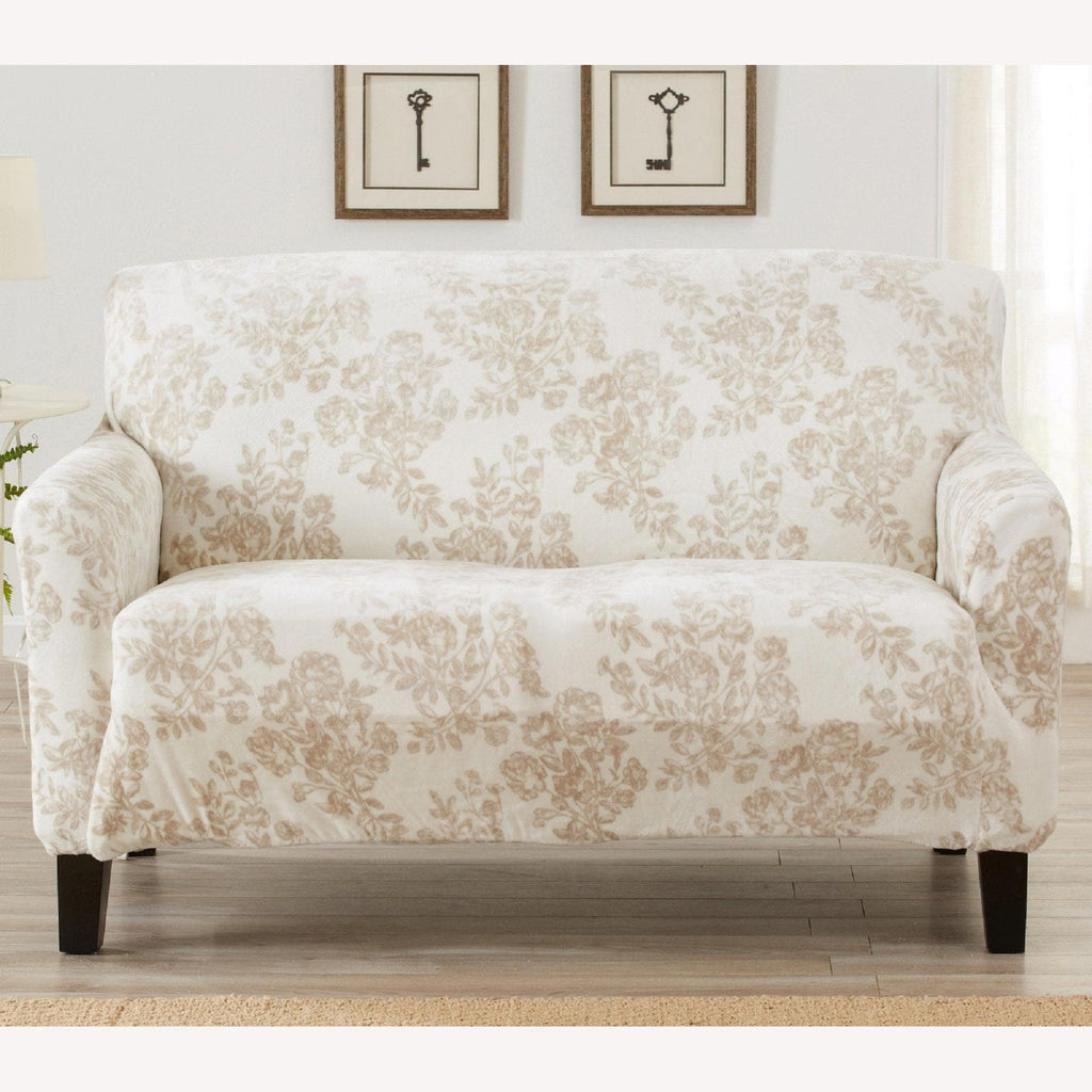 Snowflake blue velvet form fit stretch slipcover from the Gale Collection at Great Bay Home